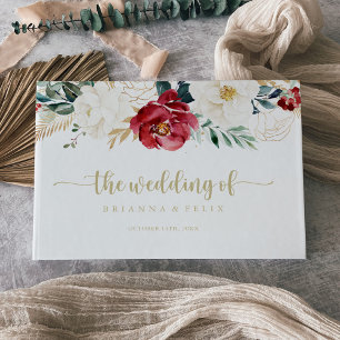 Klassieke Gold Burgundy White Floral Wedding Gastenboek