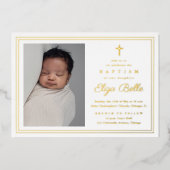 Klassieke Gold Cross Religieuze Baptisme & Christe Folie Uitnodiging (Voorkant)