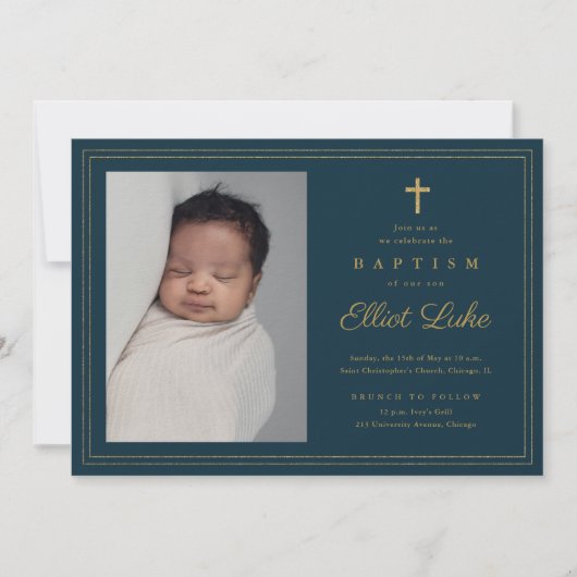 Klassieke Gold Cross Religieuze Baptisme & Christe Kaart (Voorkant)