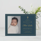 Klassieke Gold Cross Religieuze Baptisme & Christe Kaart (Staand voorkant)