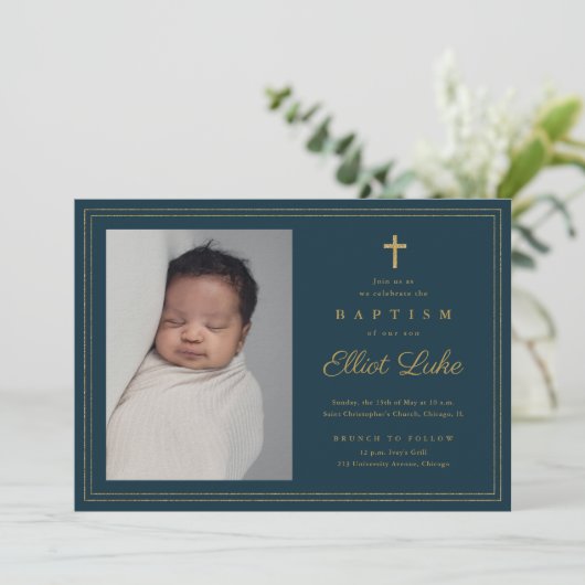 Klassieke Gold Cross Religieuze Baptisme & Christe Kaart (Staand voorkant)