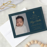 Klassieke Gold Cross Religieuze Baptisme & Christe Kaart<br><div class="desc">Deze klassieke Elegant Gold Cross Baby Photo Baptism Invitation is uitgerust met een eenvoudig gouden glitter-lijst en -kruis,  een scriptnaam,  een verticale foto en een schone en kleurrijke bewerkbare tekst. Klik uitgeven knoop om dit ontwerp aan te passen.</div>