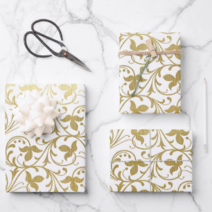 Klassieke Gold Damask Floral Pattern Wedding Inpakpapier Vel