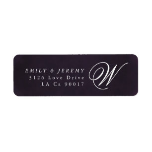 Klassieke Gold Deco Paarse Calligrafie Monogram Etiket
