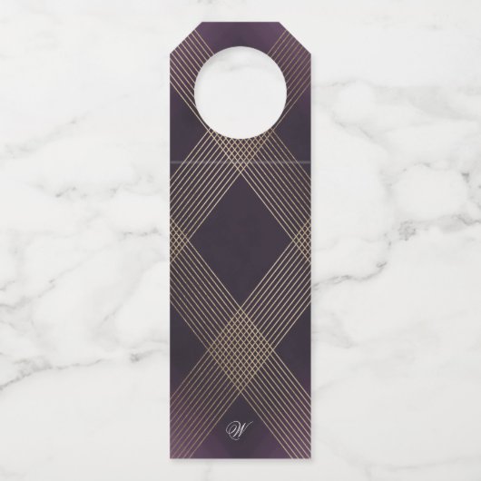 Klassieke Gold Deco Paarse Calligrafie Monogram Flessenhanger (Achterkant)