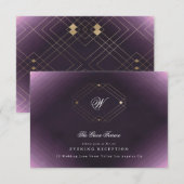 Klassieke Gold Deco Paarse Calligrafie Monogram Informatiekaartje (Voorkant / Achterkant)