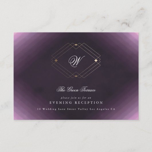 Klassieke Gold Deco Paarse Calligrafie Monogram Informatiekaartje (Voorkant)