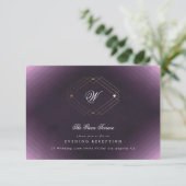 Klassieke Gold Deco Paarse Calligrafie Monogram Informatiekaartje (Staand voorkant)