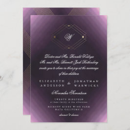 Klassieke Gold Deco Paarse Calligrafie Monogram Kaart