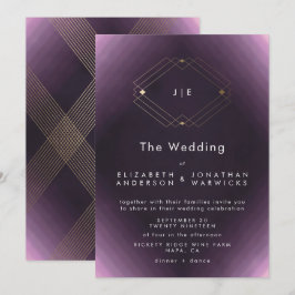 Klassieke Gold Deco Paarse Calligrafie Monogram Kaart