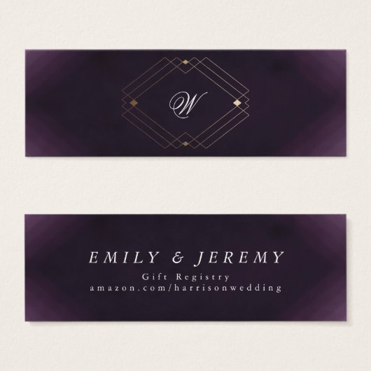 Klassieke Gold Deco Paarse Calligrafie Monogram Mini Visitekaartjes (Voorkant /achterkant)