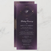 Klassieke Gold Deco Paarse Calligrafie Monogram Programmakaart (Voorkant / Achterkant)