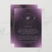 Klassieke Gold Deco Paarse Calligrafie Monogram RSVP Kaartje (Voorkant / Achterkant)