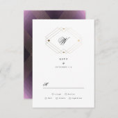 Klassieke Gold Deco Paarse Calligrafie Monogram RSVP Kaartje (Voorkant / Achterkant)