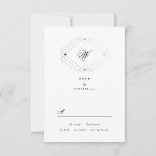Klassieke Gold Deco Paarse Calligrafie Monogram RSVP Kaartje