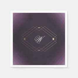 Klassieke Gold Deco Paarse Calligrafie Monogram Servet