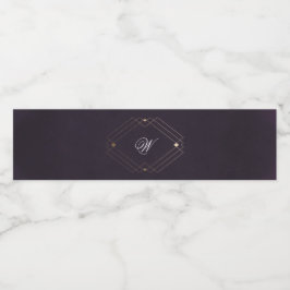 Klassieke Gold Deco Paarse Calligrafie Monogram Waterfles Etiket