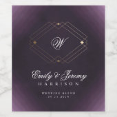 Klassieke Gold Deco Paarse Calligrafie Monogram Wijn Etiket (Enkel label)