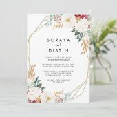 Klassieke Gold Floral Back & Front Formal Wedding Kaart (Staand voorkant)