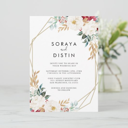 Klassieke Gold Floral Back & Front Formal Wedding Kaart (Staand voorkant)