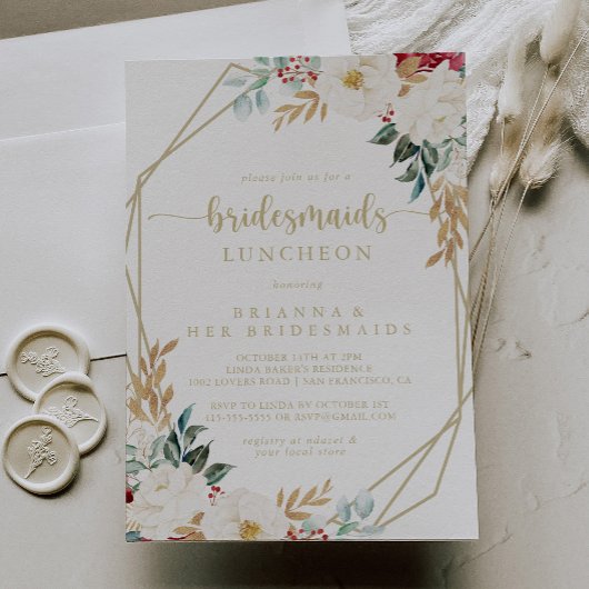 Klassieke Gold Floral Bridesmaids Luncheon Shower Kaart