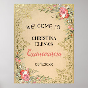 Klassieke Gold Floral Quinceanera Welkom Poster