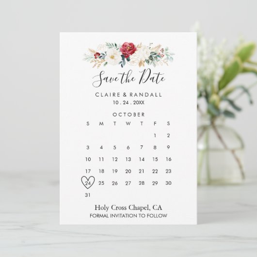 Klassieke Gold Floral Sla de datum-kalender op Save The Date (Staand voorkant)