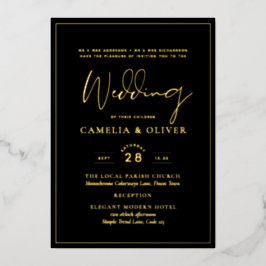 Klassieke GOLD FOIL Black Elegant Classic Weddensc Folie Uitnodiging