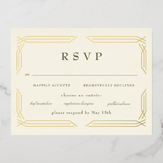 Klassieke Gold Foil Byzantine RSVP Folie Uitnodiging Briefkaart (Voorkant)