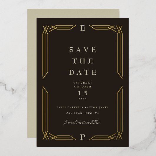 Klassieke Gold Foil Byzantine Save the Date Folie Uitnodiging (Voorkant / Achterkant)