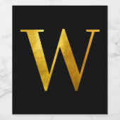 Klassieke Gold Foil Monogram W op zwart Wijn Etiket (Enkel label)