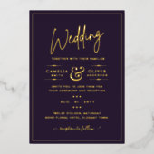 Klassieke GOLD FOIL Plum Elegant Classic Wedding Folie Uitnodiging (Voorkant)