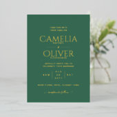 Klassieke GOLD FOIL Text Green Wedding Elegant Fol Folie Uitnodiging (Staand Voorkant)