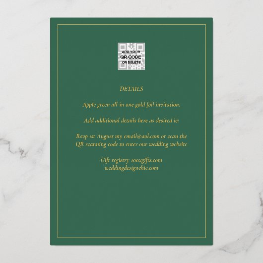 Klassieke GOLD FOIL Text Green Wedding Elegant Fol Folie Uitnodiging (Achterkant)