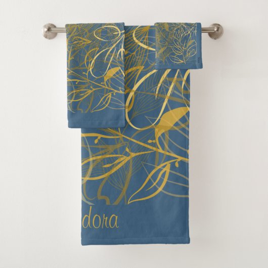 Klassieke Gold Leaf Blue Background Bad Handdoek (Insitu)