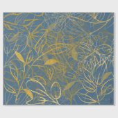 Klassieke Gold Leaf Blue Background Cadeaupapier (Vlak)