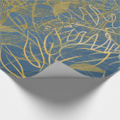 Klassieke Gold Leaf Blue Background Cadeaupapier (Hoek)