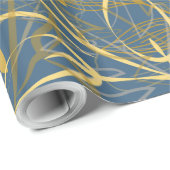 Klassieke Gold Leaf Blue Background Cadeaupapier (Rol Hoek)