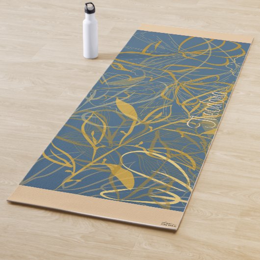 Klassieke Gold Leaf Blue Background Yogamat (In situ)