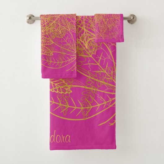 Klassieke Gold Leaf Fuchsia achtergrond Bad Handdoek (Insitu)