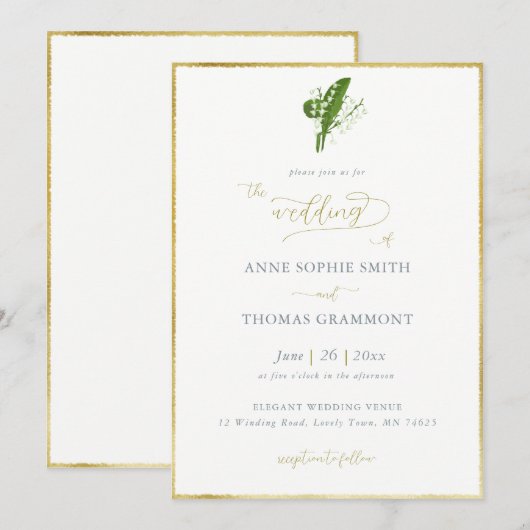 Klassieke Gold Lijst Spring Lily van Valley Weddin Kaart (Voorkant / Achterkant)