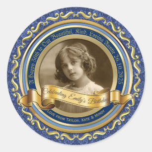 Klassieke Gold Photo Lijst Elegant Banner Dark Blu Ronde Sticker