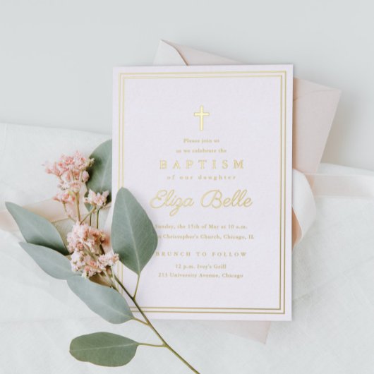 Klassieke Gold Religious Baptism & Christening Folie Uitnodiging