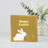 Klassieke Gold White Bunny Easter Kaart (Staand voorkant)