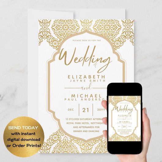 Klassieke Gold White  Elegant Wedding Kaart