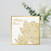Klassieke Gold White Floral Easter Kaart (Staand voorkant)