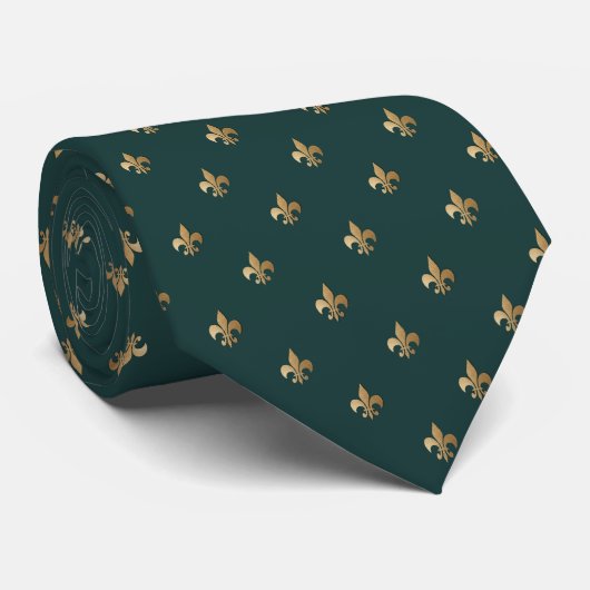 Klassieke golden fleur de lis op donker zee groen stropdas (Opgerold)