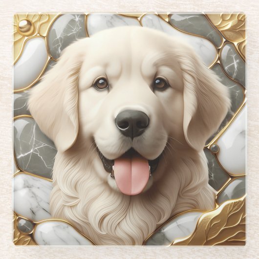 Klassieke Golden Retriever Marble Harmony Glazen Onderzetter (Voorkant)