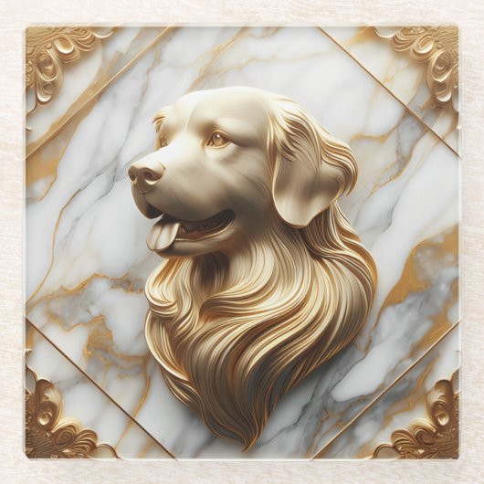 Klassieke Golden Retriever Marmeren esthetiek Glazen Onderzetter (Voorkant)
