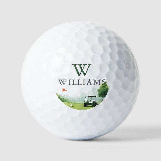Klassieke Golf Buggy Aangepaste Naam Monogram Golfballen (Voorkant)